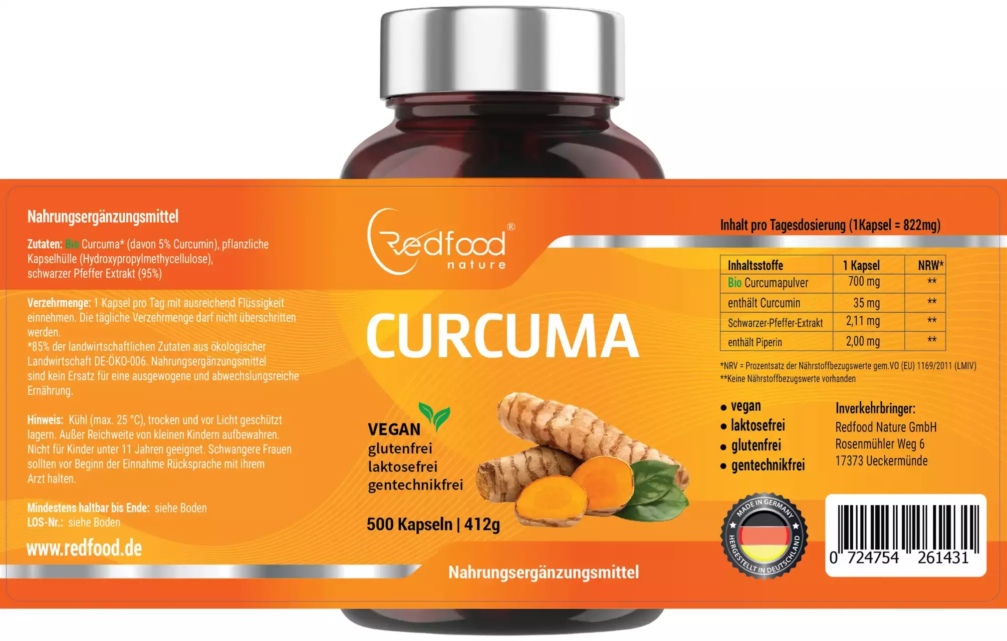 Curcuma 500 Kapseln - Curcumin + Piperin