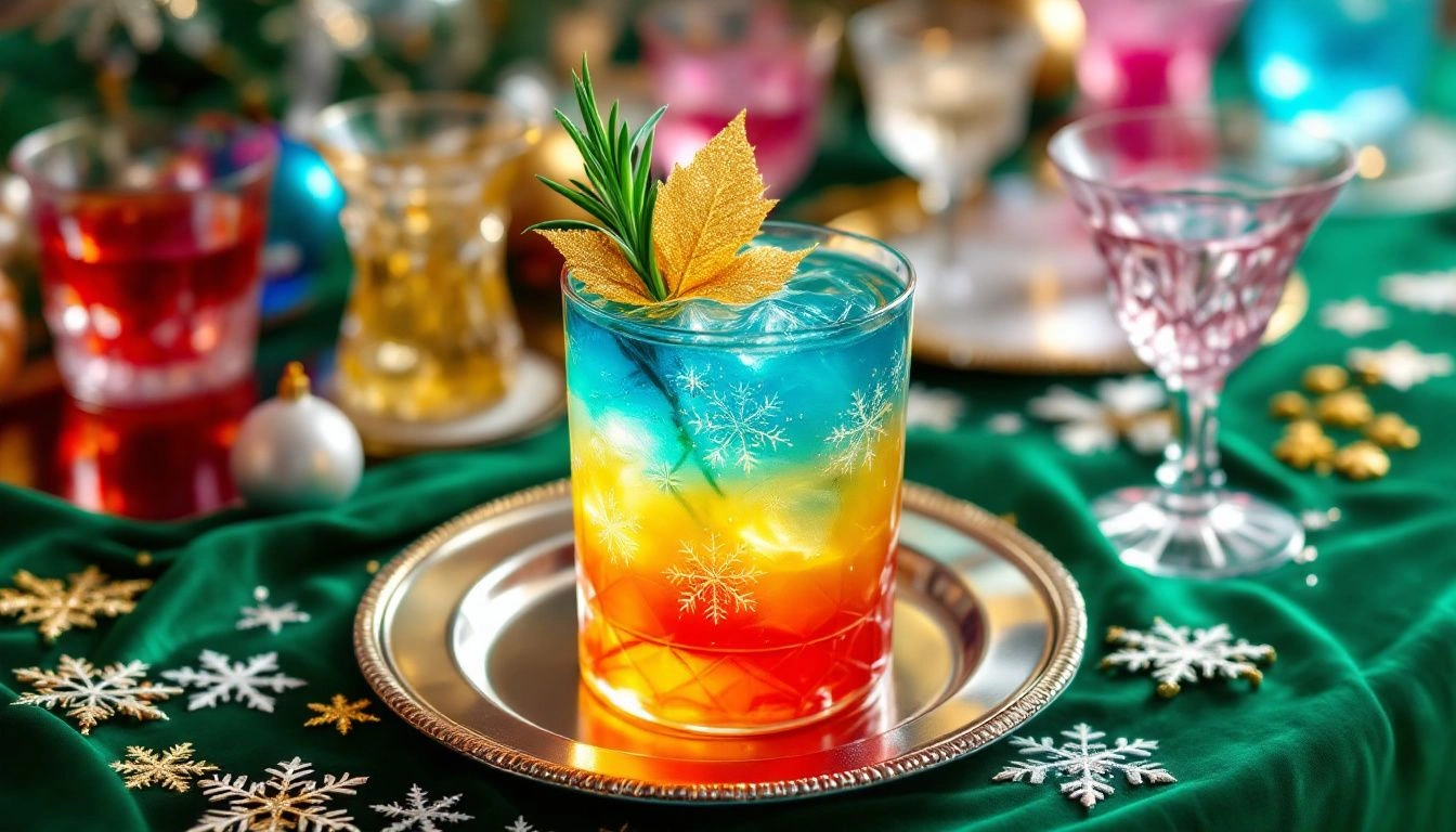 Ein stilvoller CBD-Cocktail, der auf einem Tisch für die Silvesterfeier serviert wird.