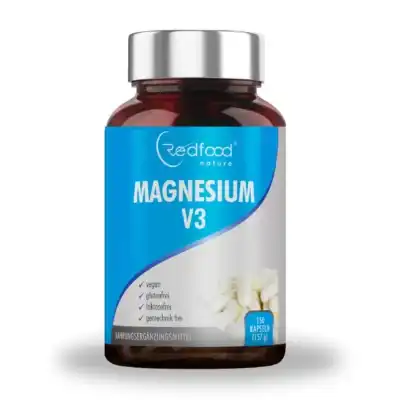 Magnesium V3 med 300 mg elementært magnesium 180 kapsler