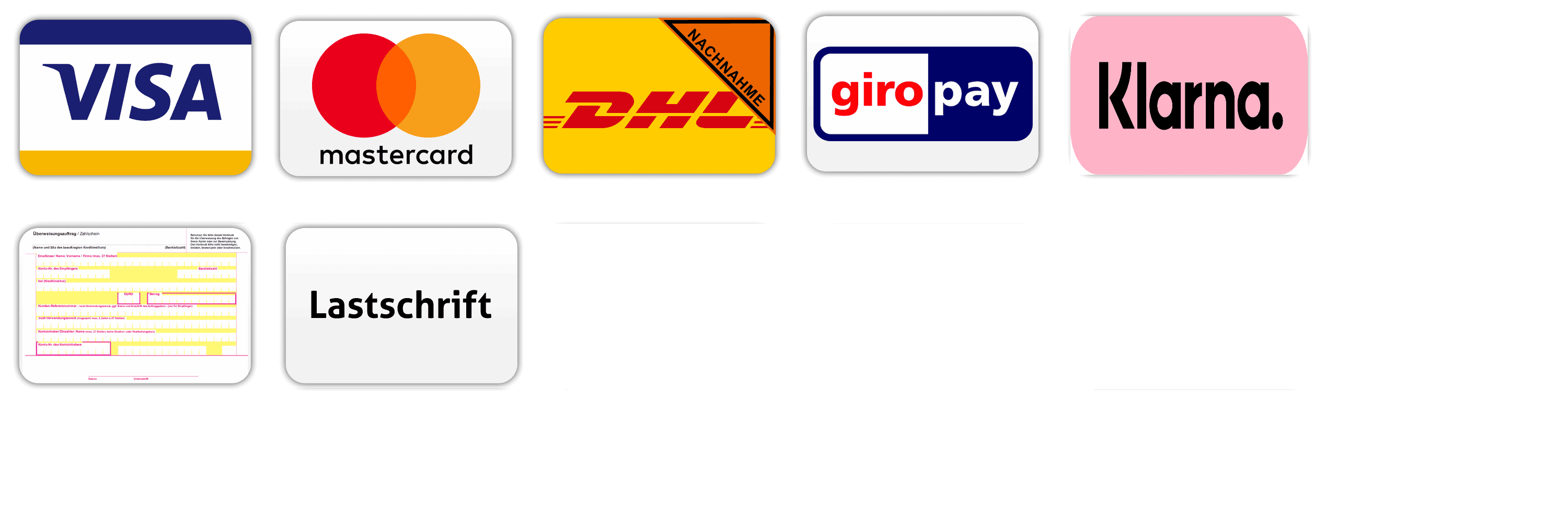 Zahlungsarten per Paypal Visa Nachnahme Vorkasse Klarna Lastschrift