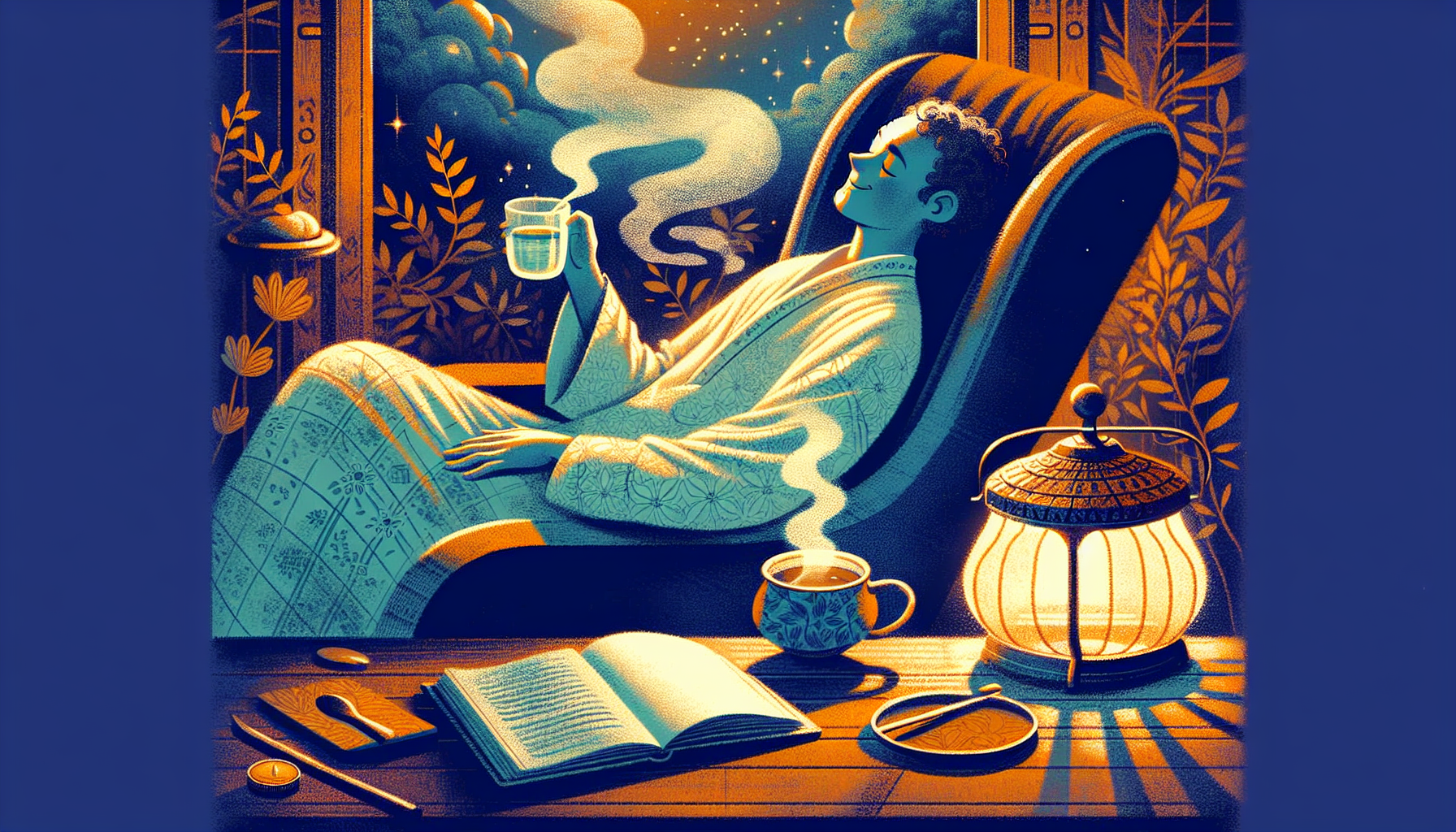 Illustration von einer Person, die entspannt ist und sich auf den Schlaf vorbereitet