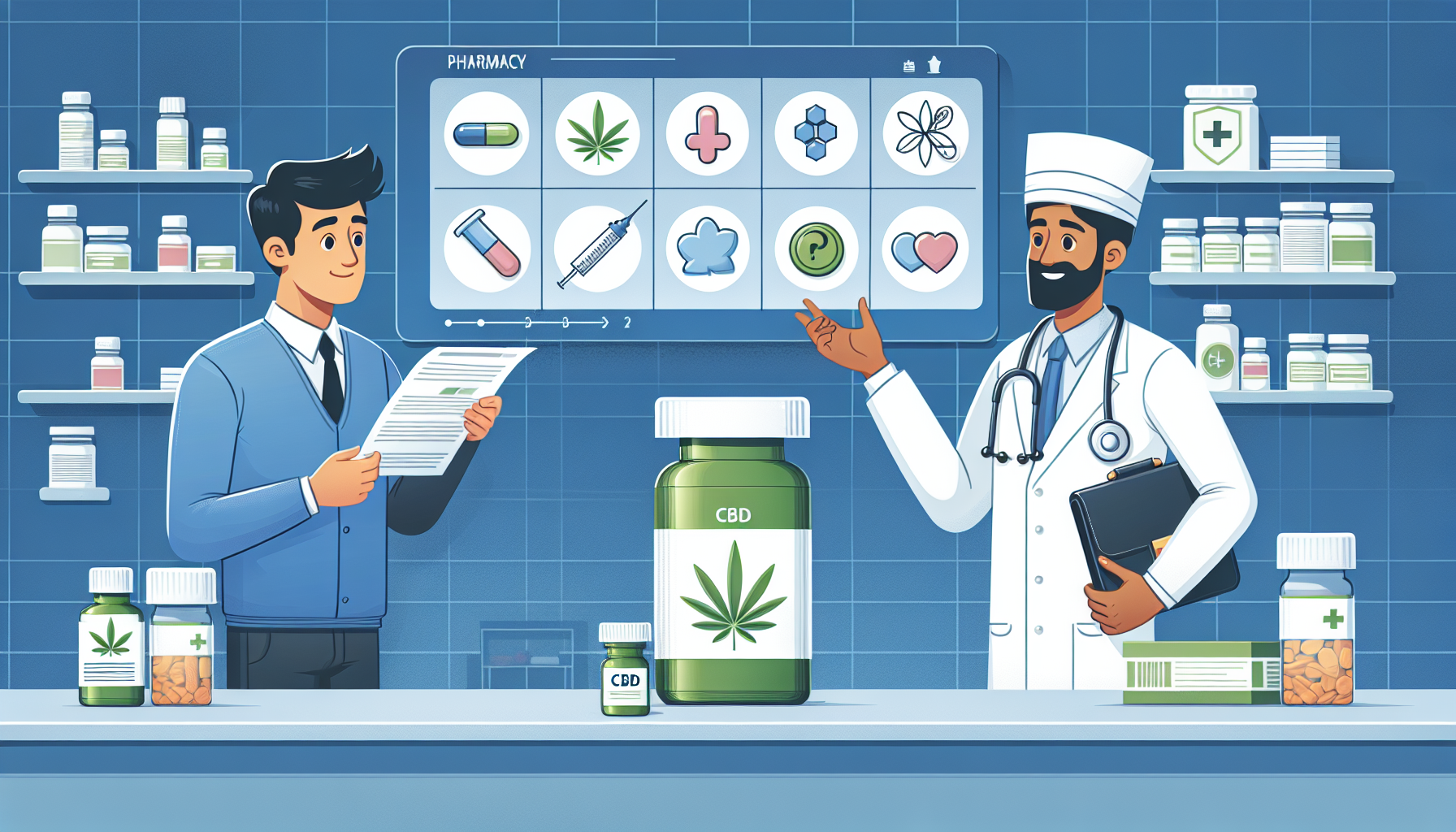 Illustration von Sicherheitsmaßnahmen bei der Einnahme von CBD mit anderen Medikamenten