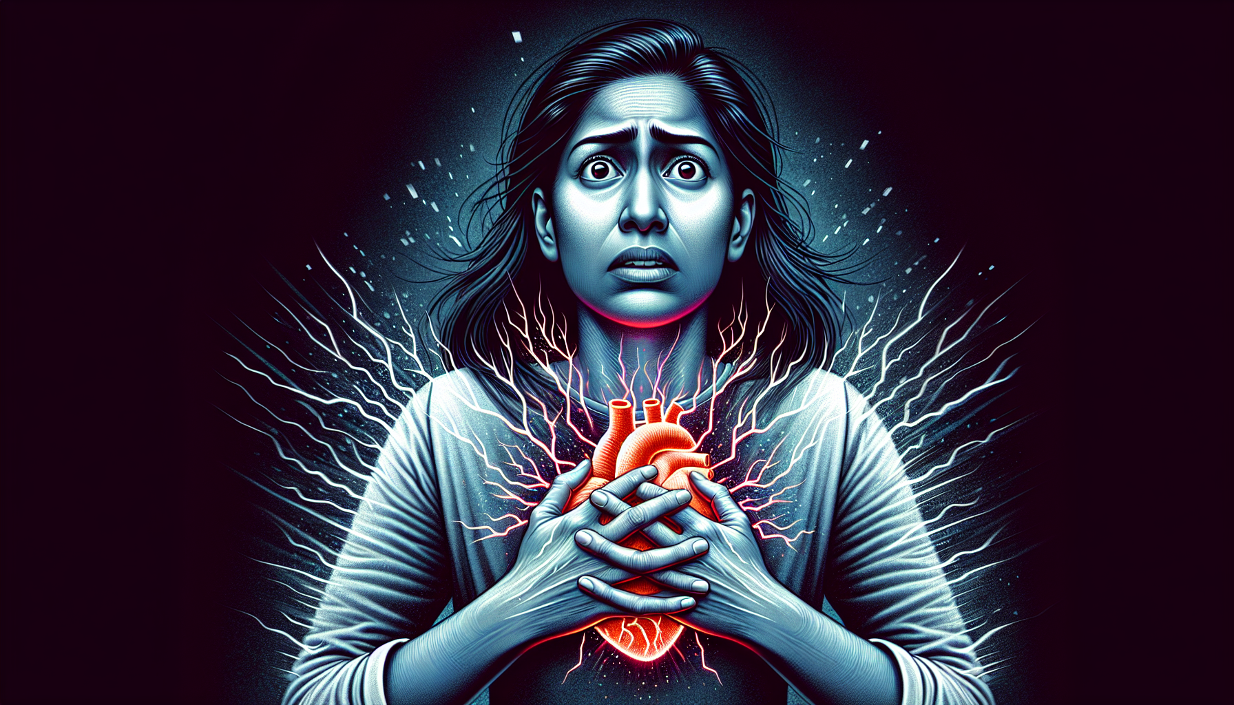 Illustration von einer Person, die unter Herzrasen, Zittern und Atemnot leidet