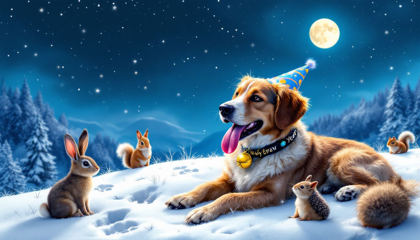 Ein Hund, der an Silvester entspannt ist.